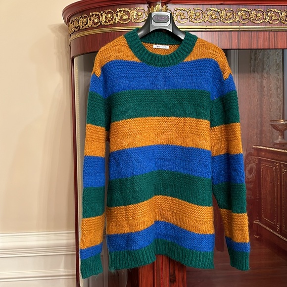 Zara Men’s alpaca wool color block multicolored striped crew neck sweater sz.XL